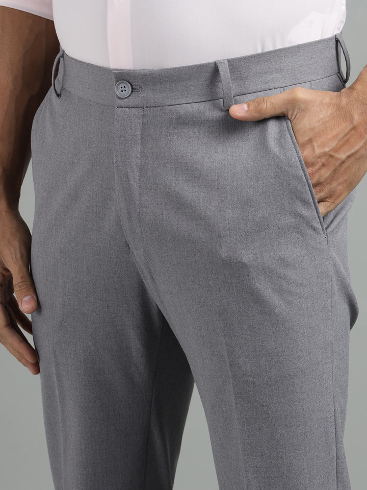 Men Grey Straight Fit 4-Way Stretch Trouser