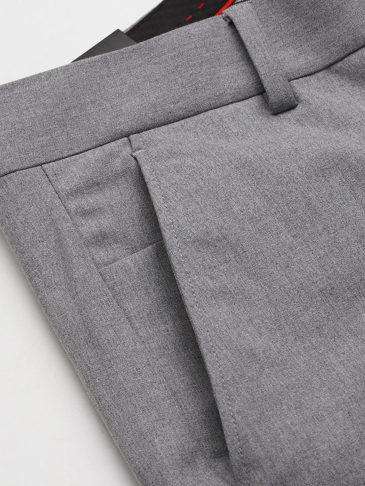 Men Grey Straight Fit 4-Way Stretch Trouser