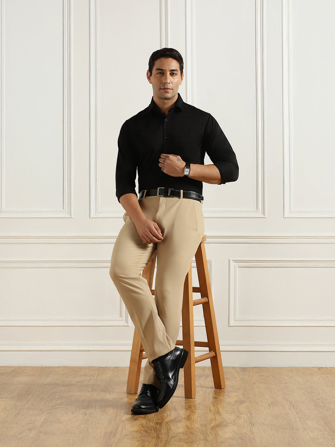 Men Black Cotton Partywear Shirt