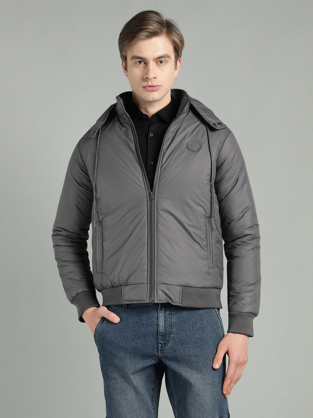 Men's Hooded Puffer Jacket With Zip Closer
