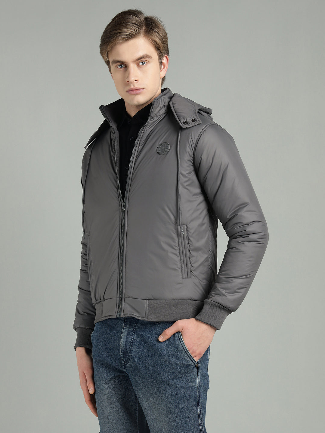 Men's Hooded Puffer Jacket With Zip Closer