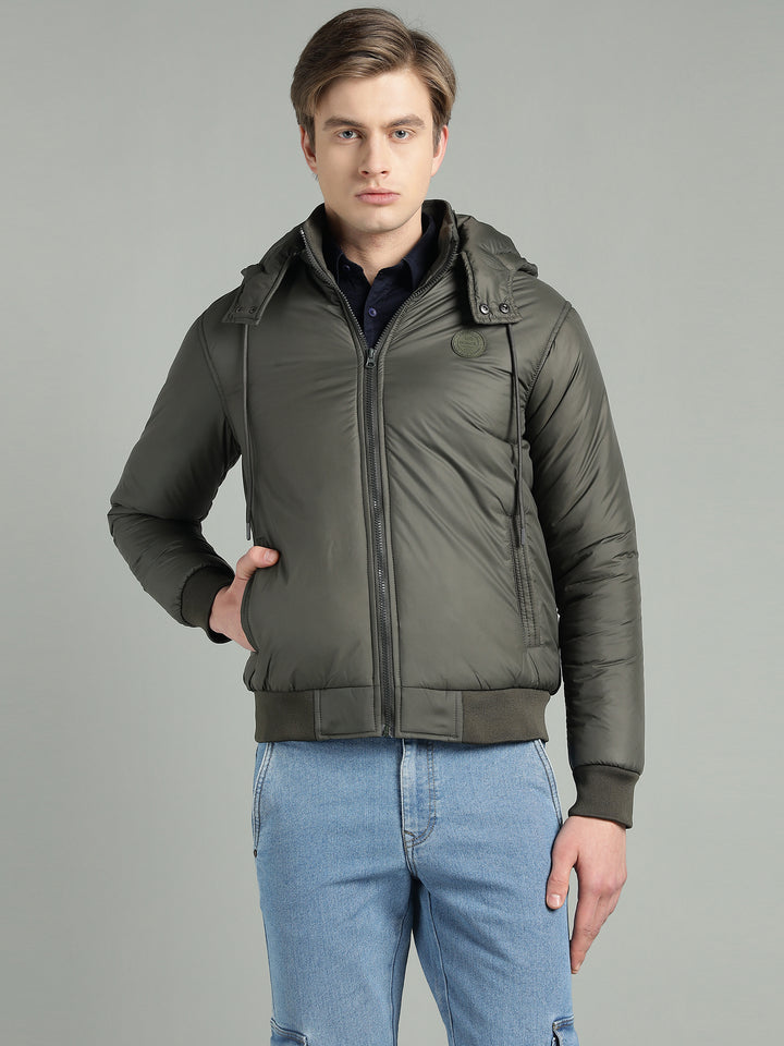 Men's Hooded Puffer Jacket With Zip Closer