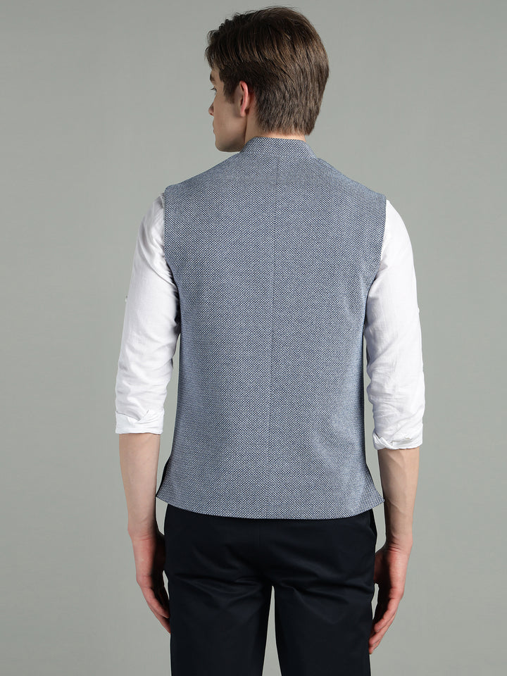 Men’s Classic Blue Textured Nehru Jacket