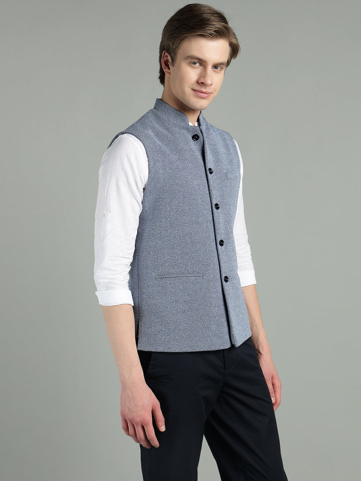 Men’s Classic Blue Textured Nehru Jacket