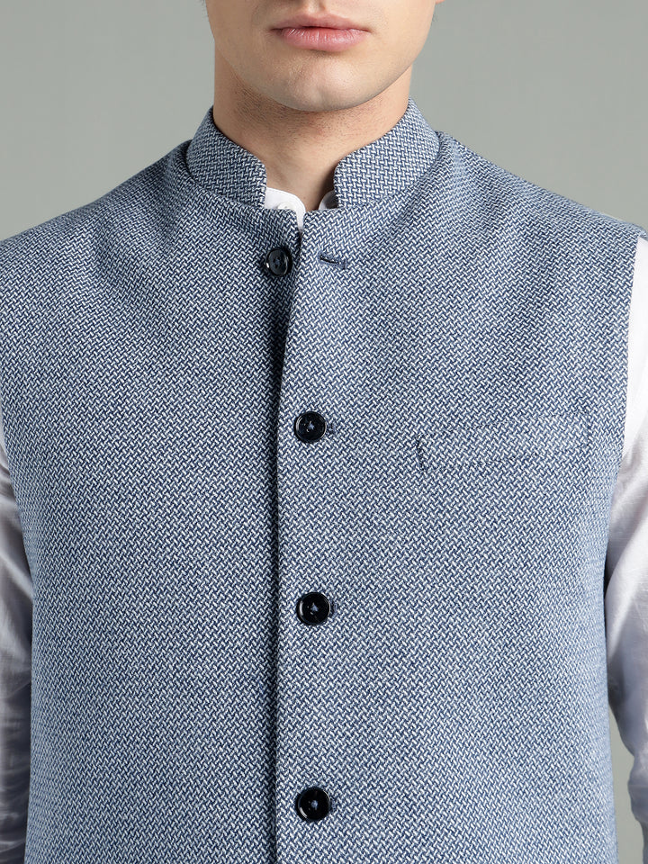 Men’s Classic Blue Textured Nehru Jacket