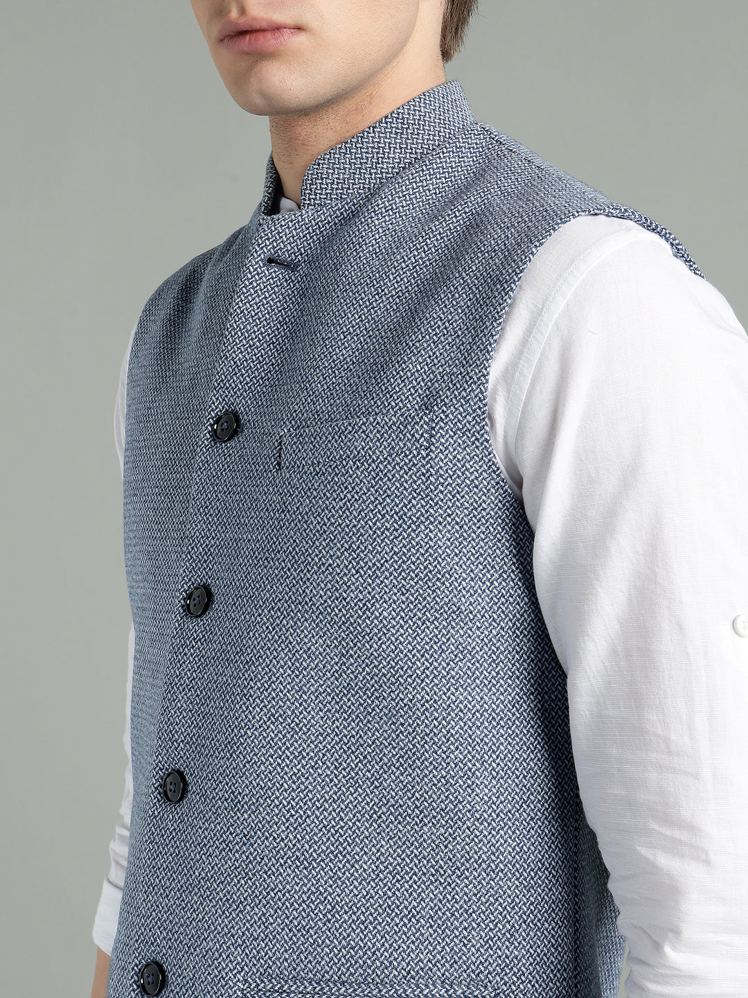 Men’s Classic Blue Textured Nehru Jacket