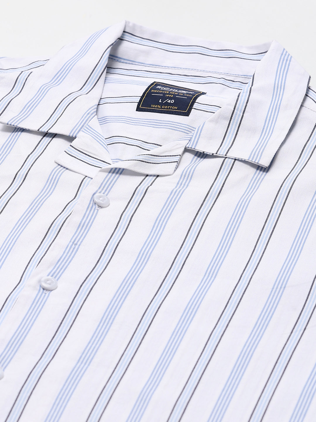 Men's White Stripe Cuban Collar Half Sleeve Shirt