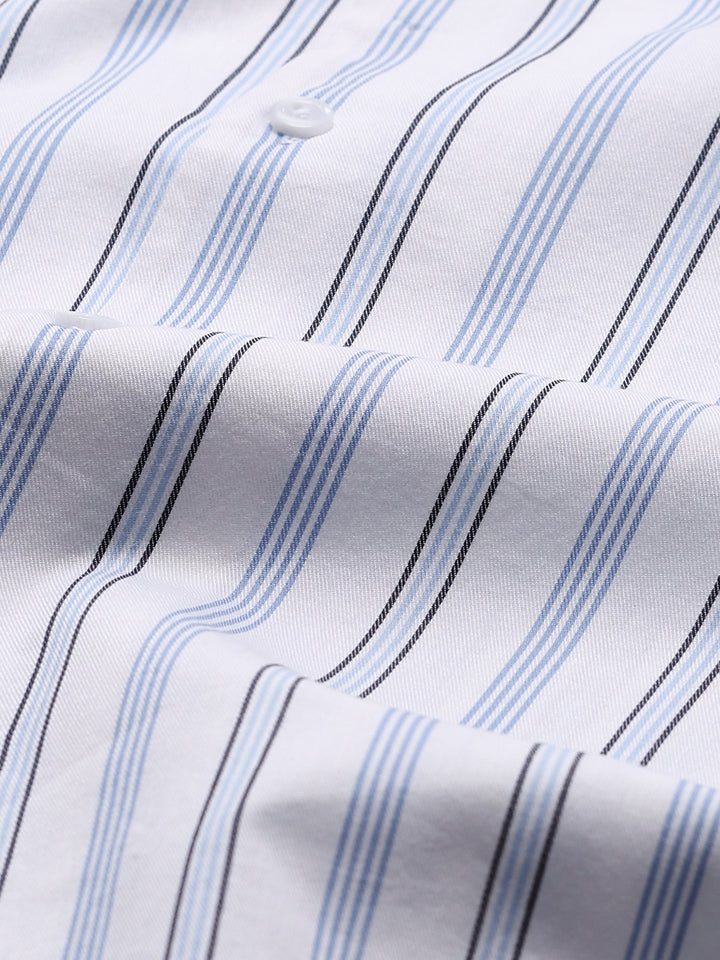 Men's White Stripe Cuban Collar Half Sleeve Shirt