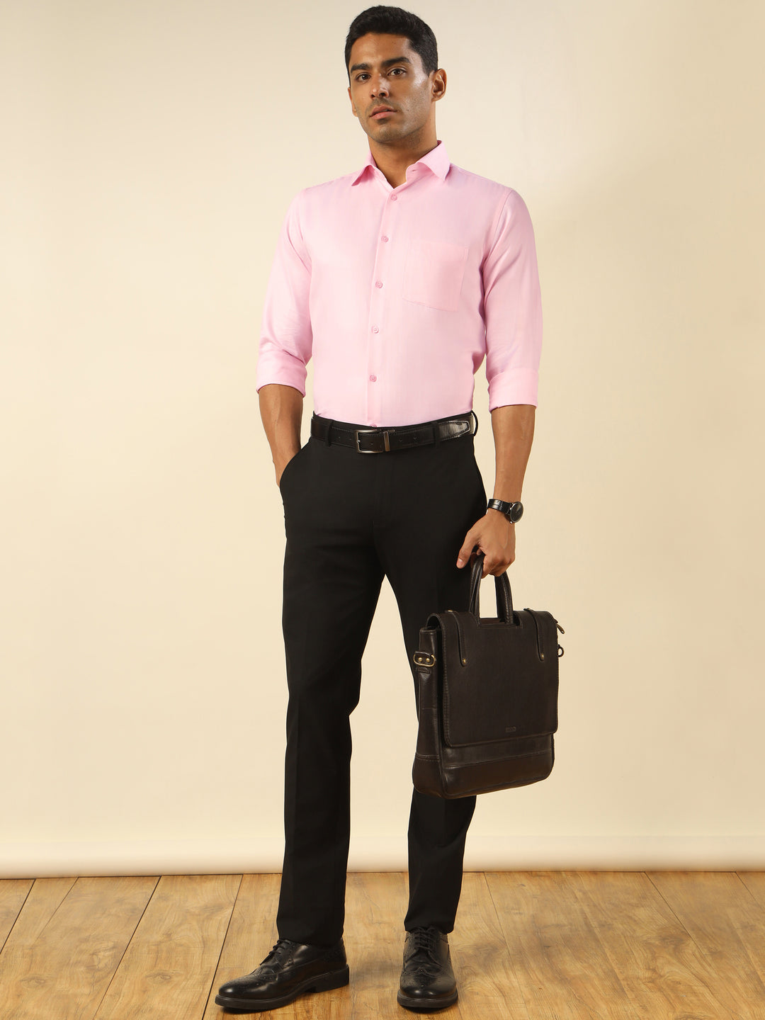 Men Pink Standard Fit Textured Formal Shirt