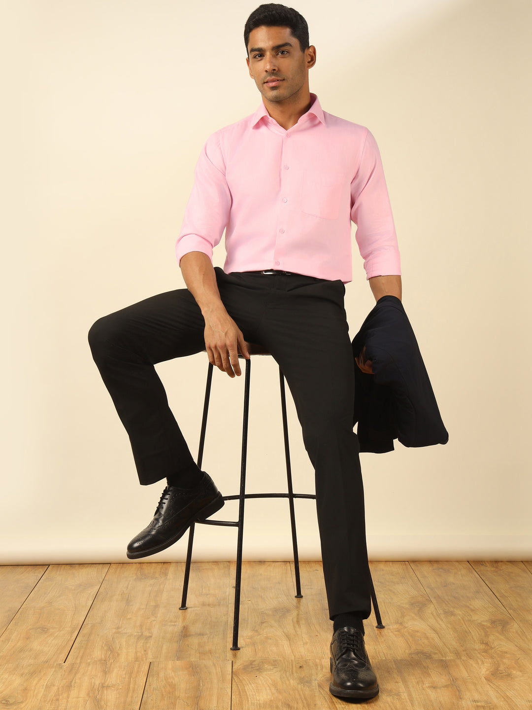 Men Pink Standard Fit Textured Formal Shirt