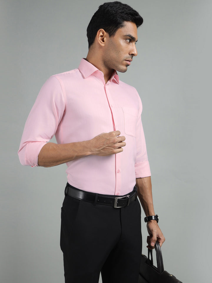 Men Pink Standard Fit Textured Formal Shirt