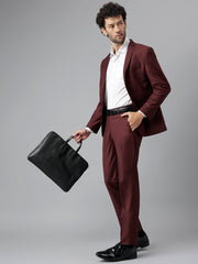 Men Wine Regular Fit Solid Notched Lapel Formal 2 Piece Suit
