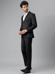 Men Black Regular Fit Solid Notched Lapel Formal 2 Piece Suit