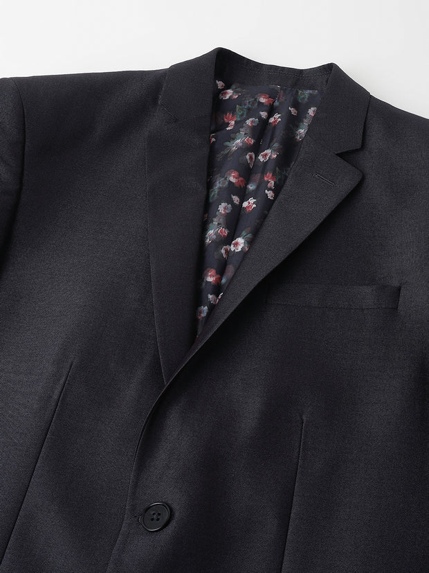 Men Grey Blue Regular Fit Solid Notched Lapel Formal 2 Piece Suit