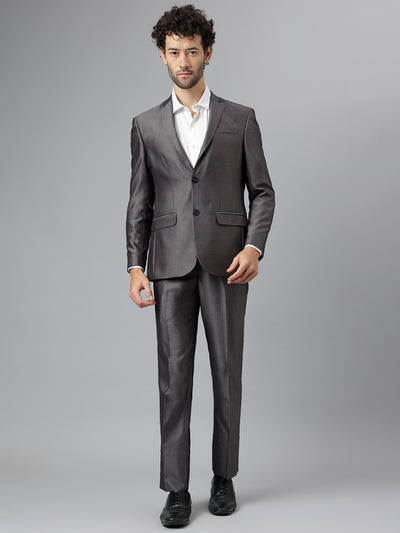 Men Grey Regular Fit Solid Notched Lapel Formal 2 Piece Suit