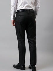 Men Black Regular Fit Checkered Mid Rise Formal Trouser