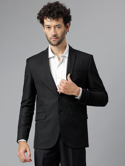 Men Black Regular Fit Solid Notched Lapel Formal Blazer