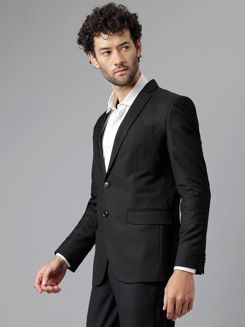 Men Black Regular Fit Solid Notched Lapel Formal Blazer