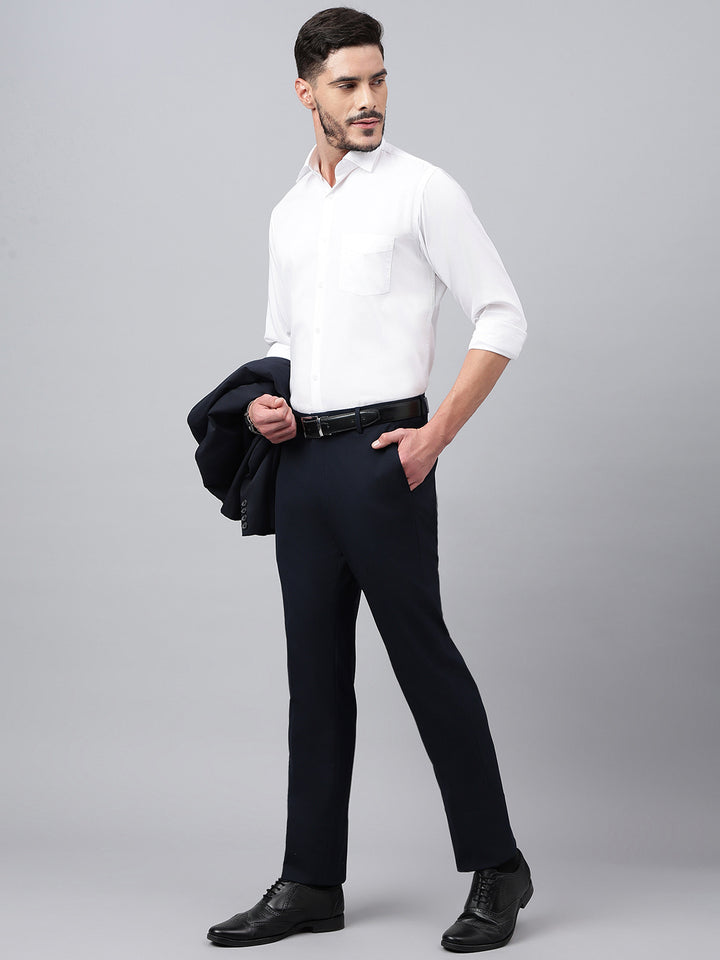 Men White Regular Fit Solid Stripped Formal Shirt