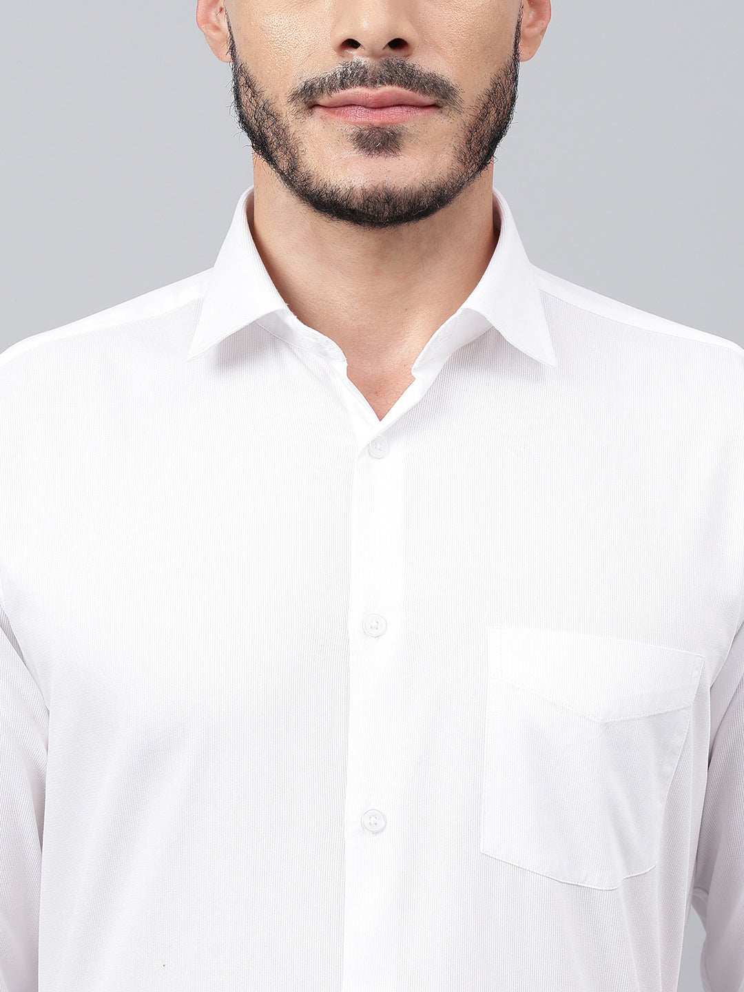 Men White Regular Fit Solid Stripped Formal Shirt