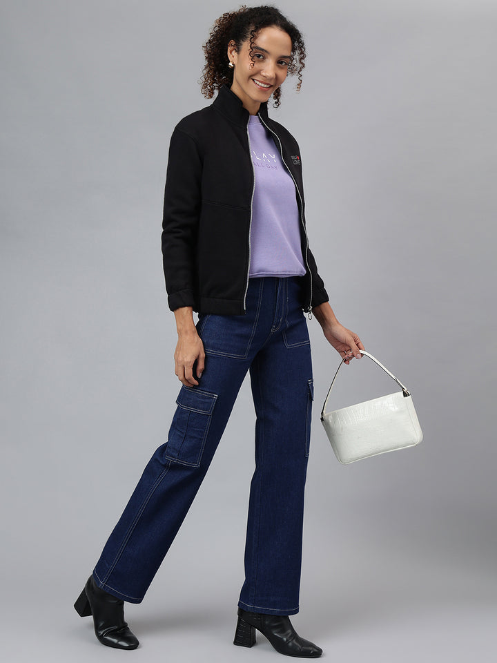 Richlook Women Navy Full Zipper Sweatshirt
