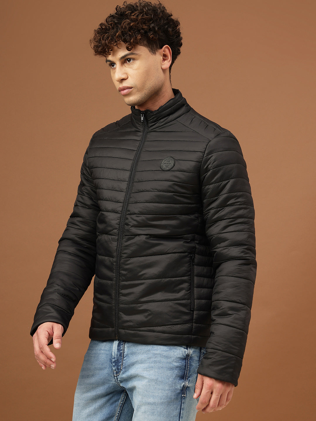 Buy Men Black Full Sleeve Puffer Jacket - Main Image