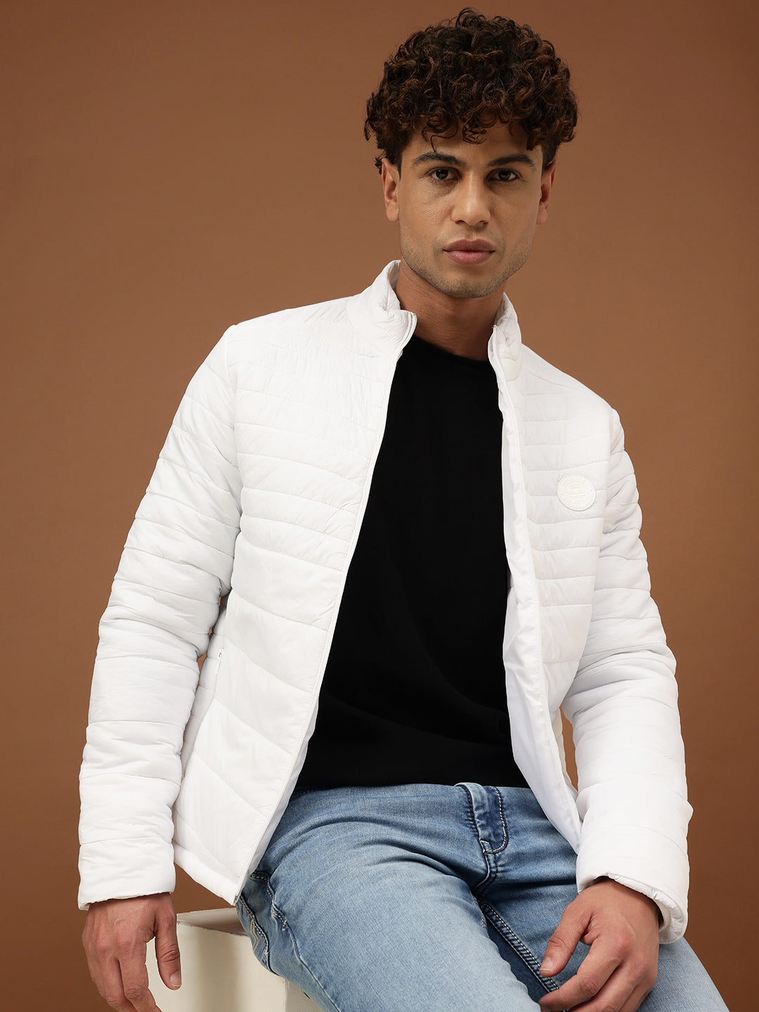 Buy Men White Full Sleeve Puffer Jacket