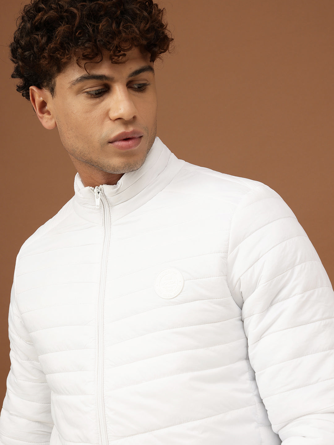 Buy Men White Full Sleeve Puffer Jacket