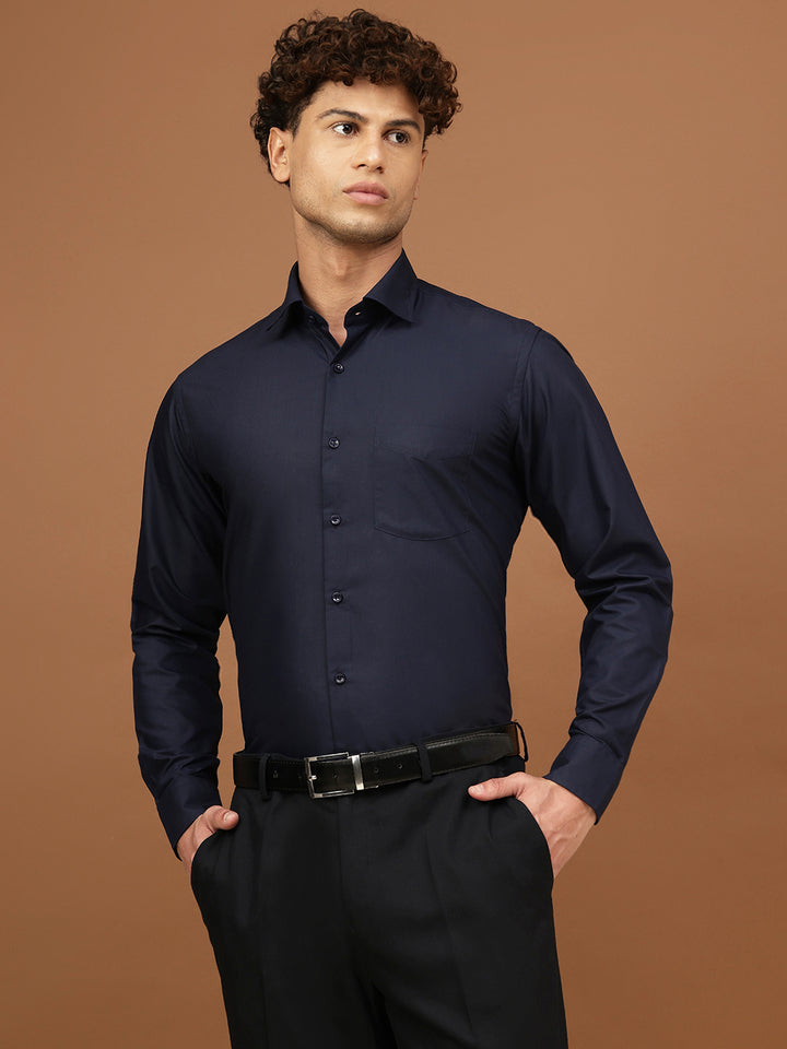 Men Navy Regular Fit Solid Formal Shirt