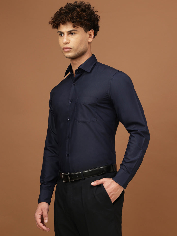 Men Navy Regular Fit Solid Formal Shirt