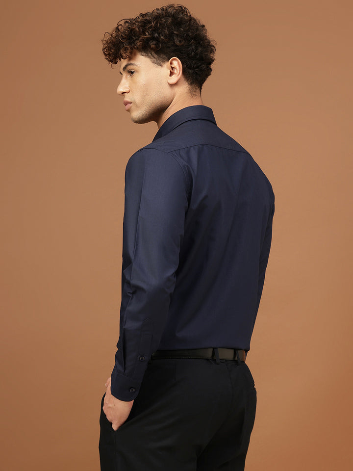 Men Navy Regular Fit Solid Formal Shirt