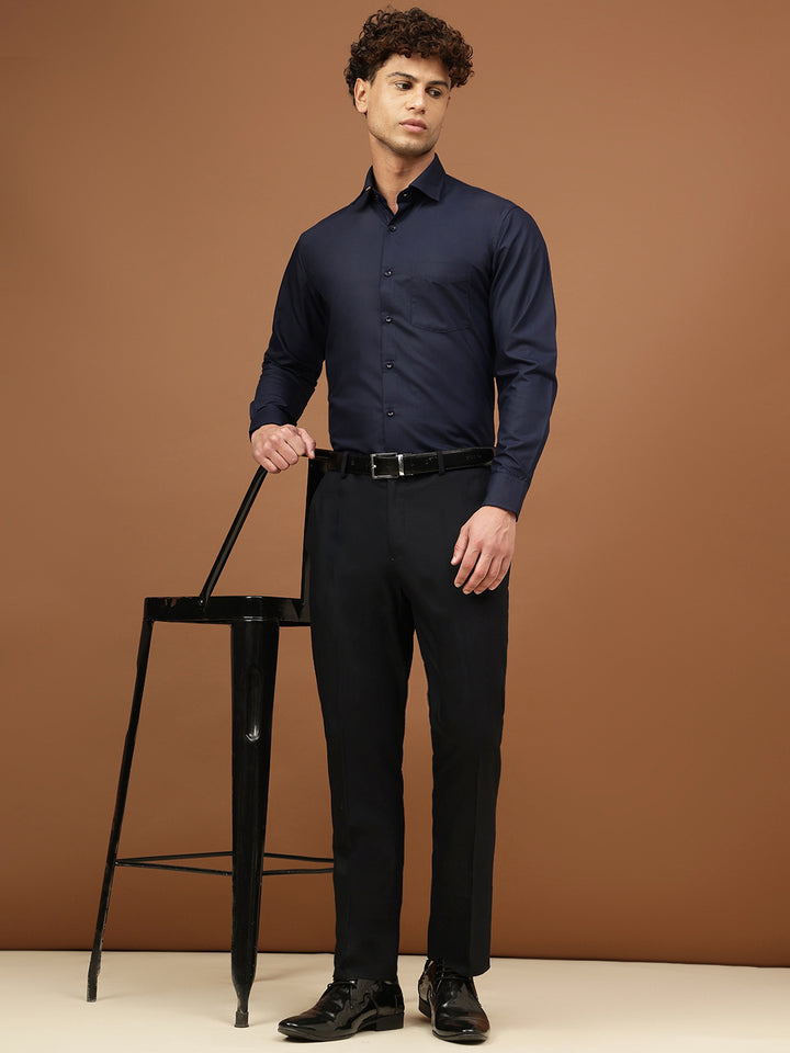 Men Navy Regular Fit Solid Formal Shirt