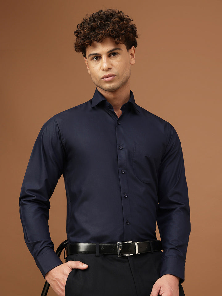 Men Navy Regular Fit Solid Formal Shirt