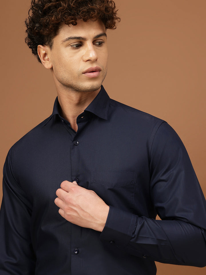 Men Navy Regular Fit Solid Formal Shirt