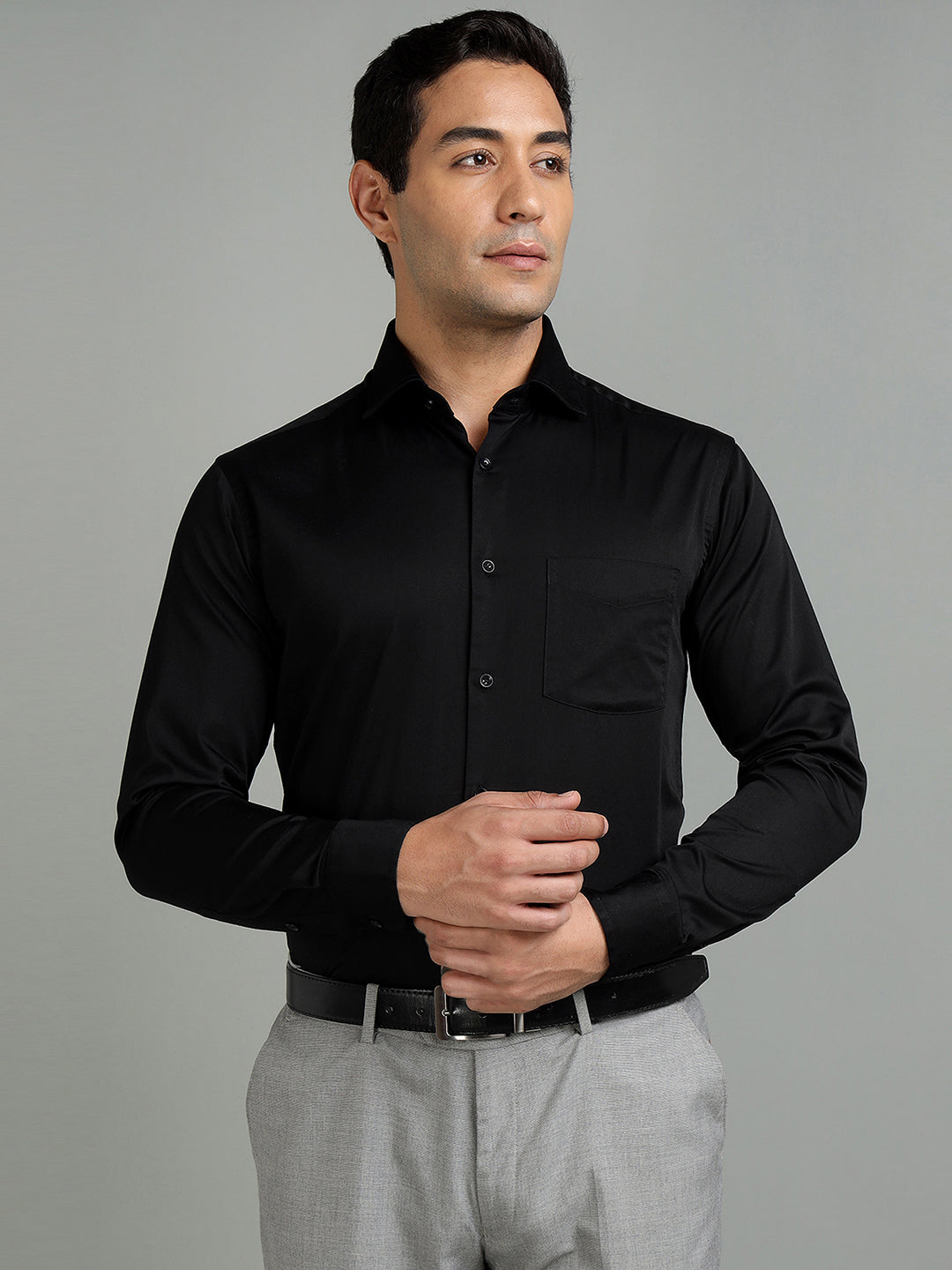 Buy Men Solid Black Cotton Formal Shirt | Richlook.in Buy Men Solid Black Cotton Formal Shirt | Richlook.in