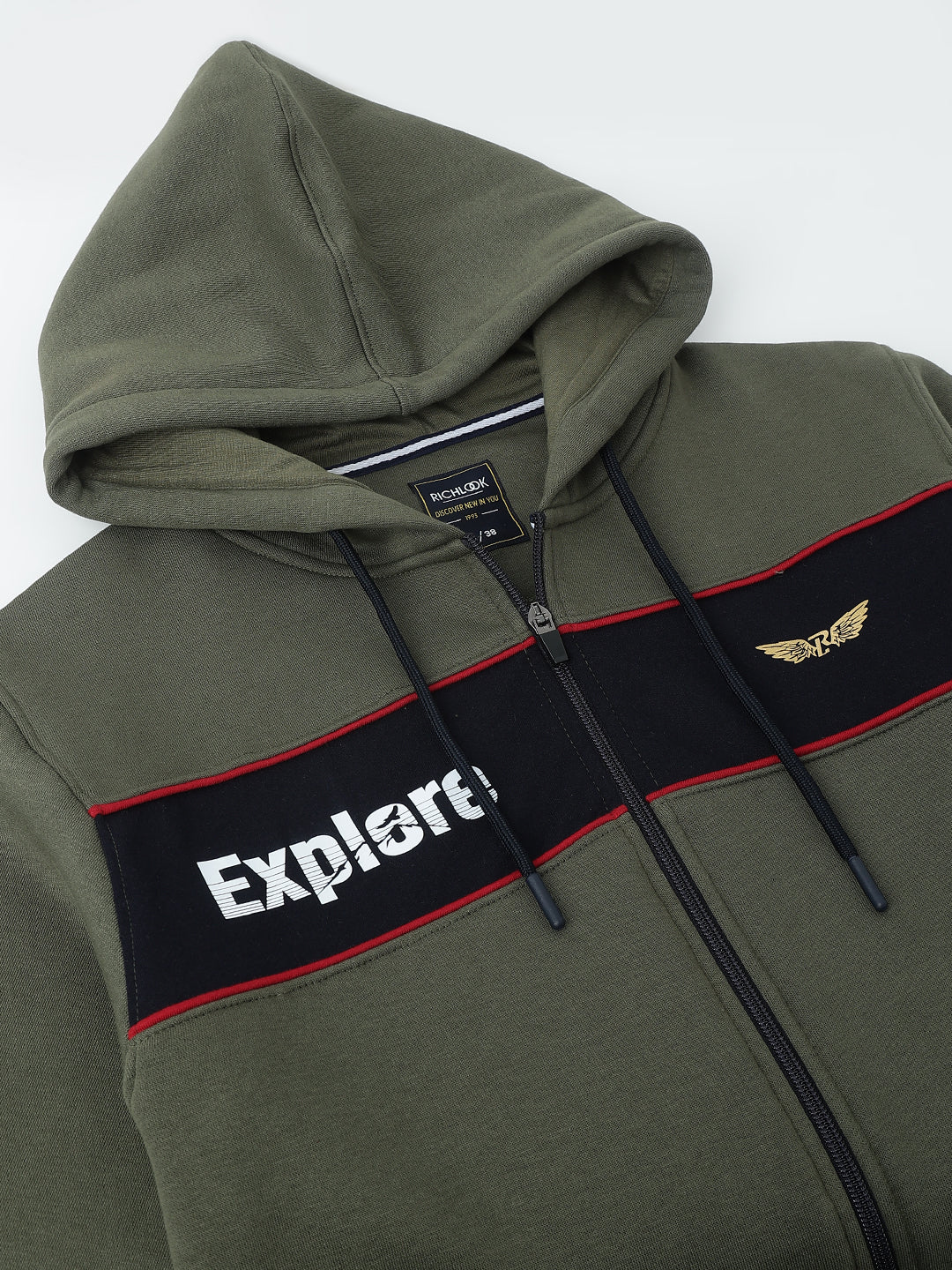 Men Olive Hooded Zipper Jacket