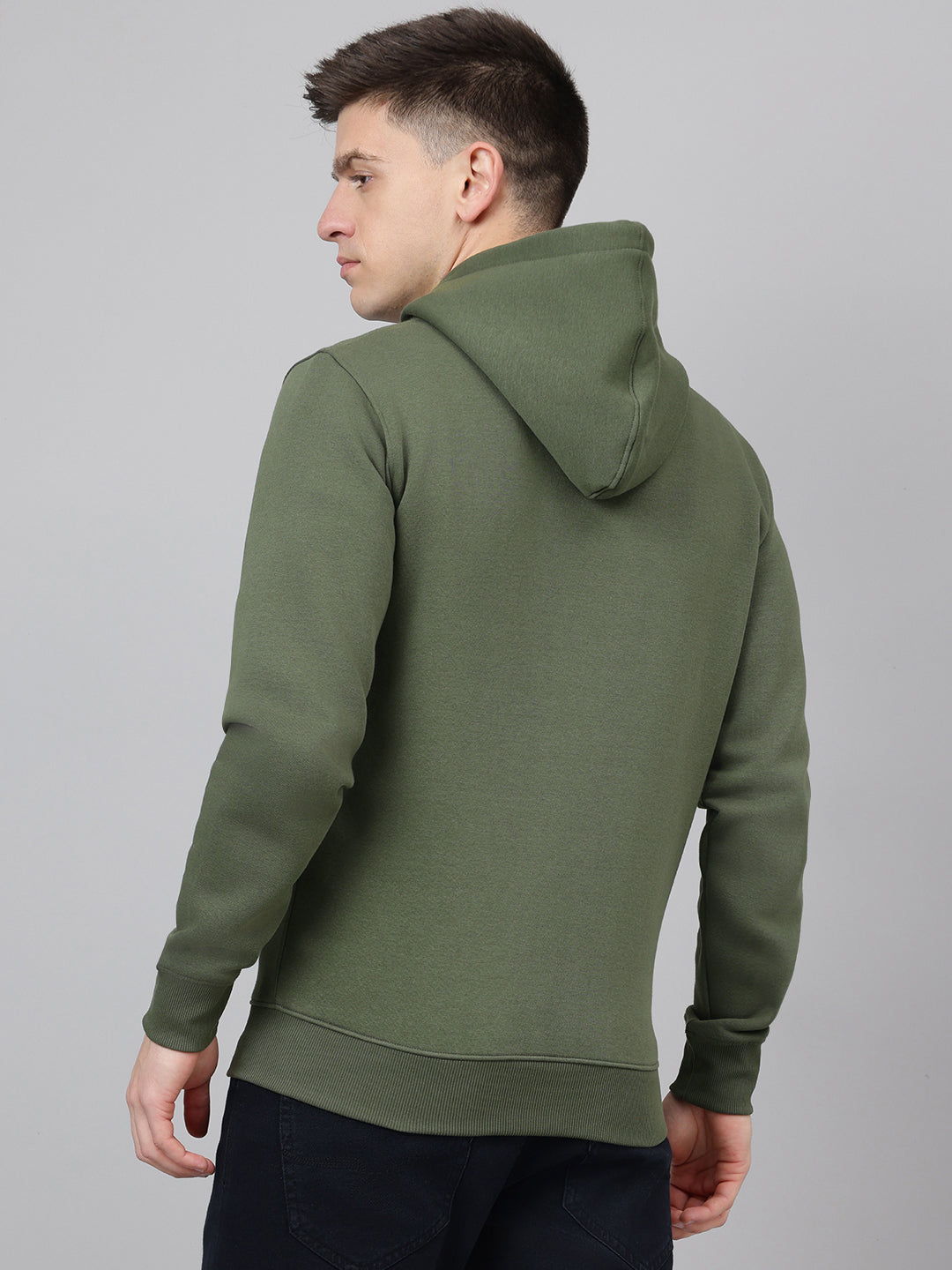 Men Olive Hooded Zipper Jacket
