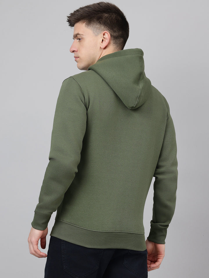Men Olive Hooded Zipper Jacket