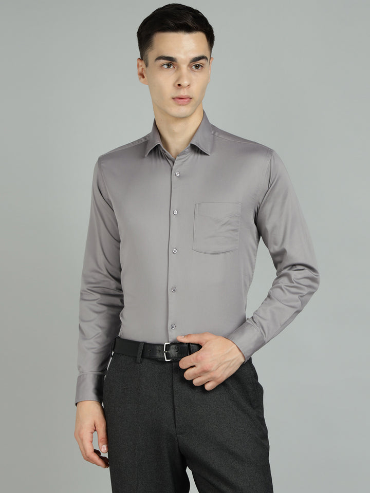 Men Grey Lycra Cotton Partywear Shirt