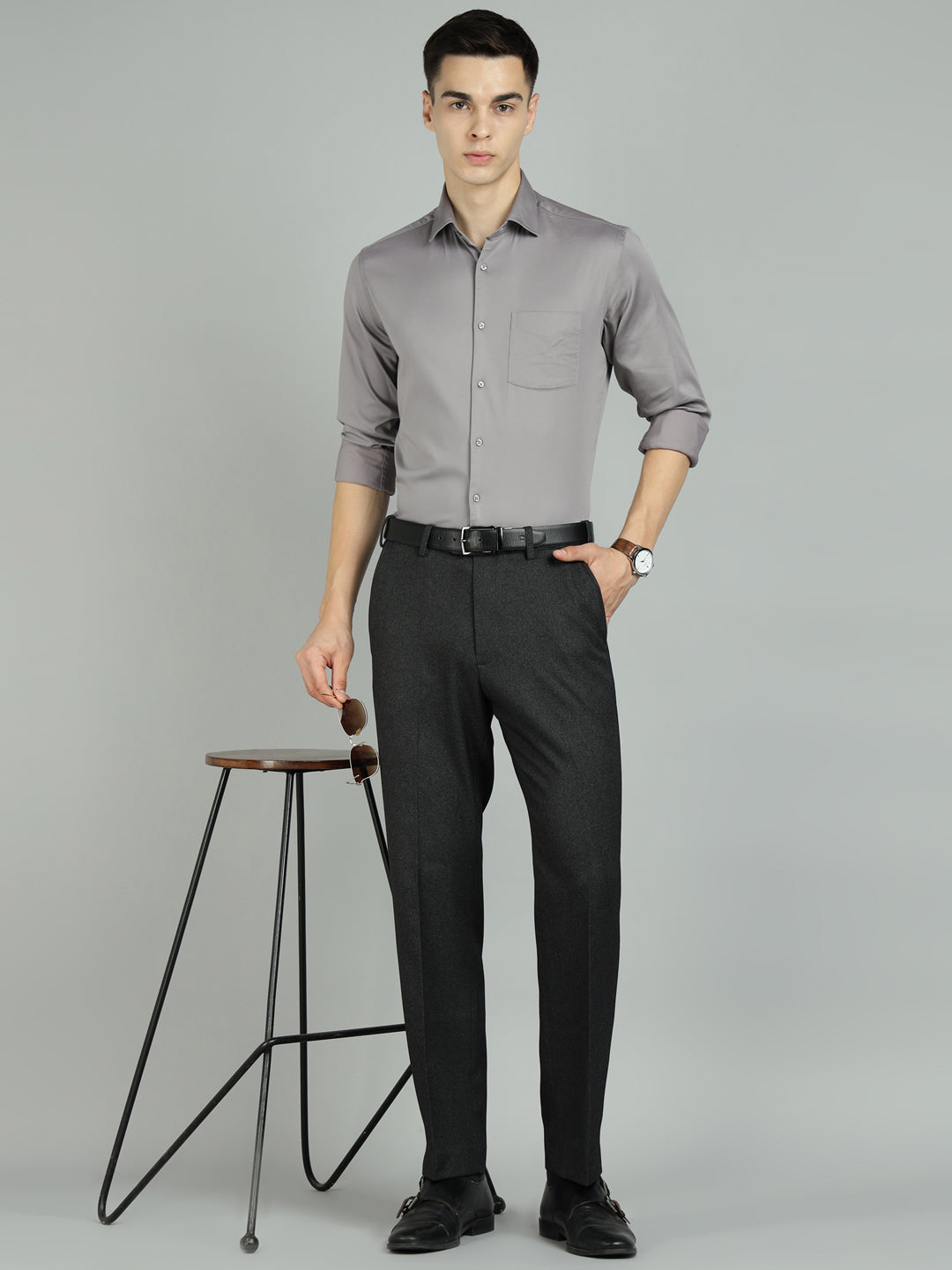 Men Grey Lycra Cotton Partywear Shirt