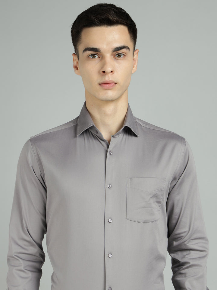 Men Grey Lycra Cotton Partywear Shirt