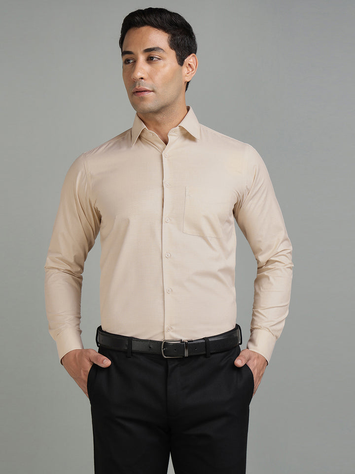 Men Camel Cotton Formal Shirt