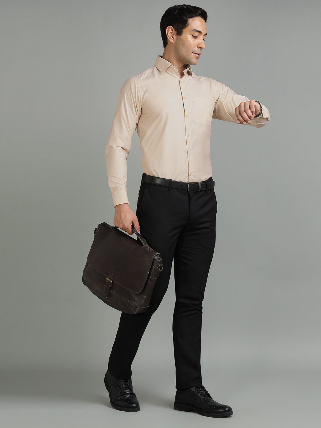Men Camel Cotton Formal Shirt