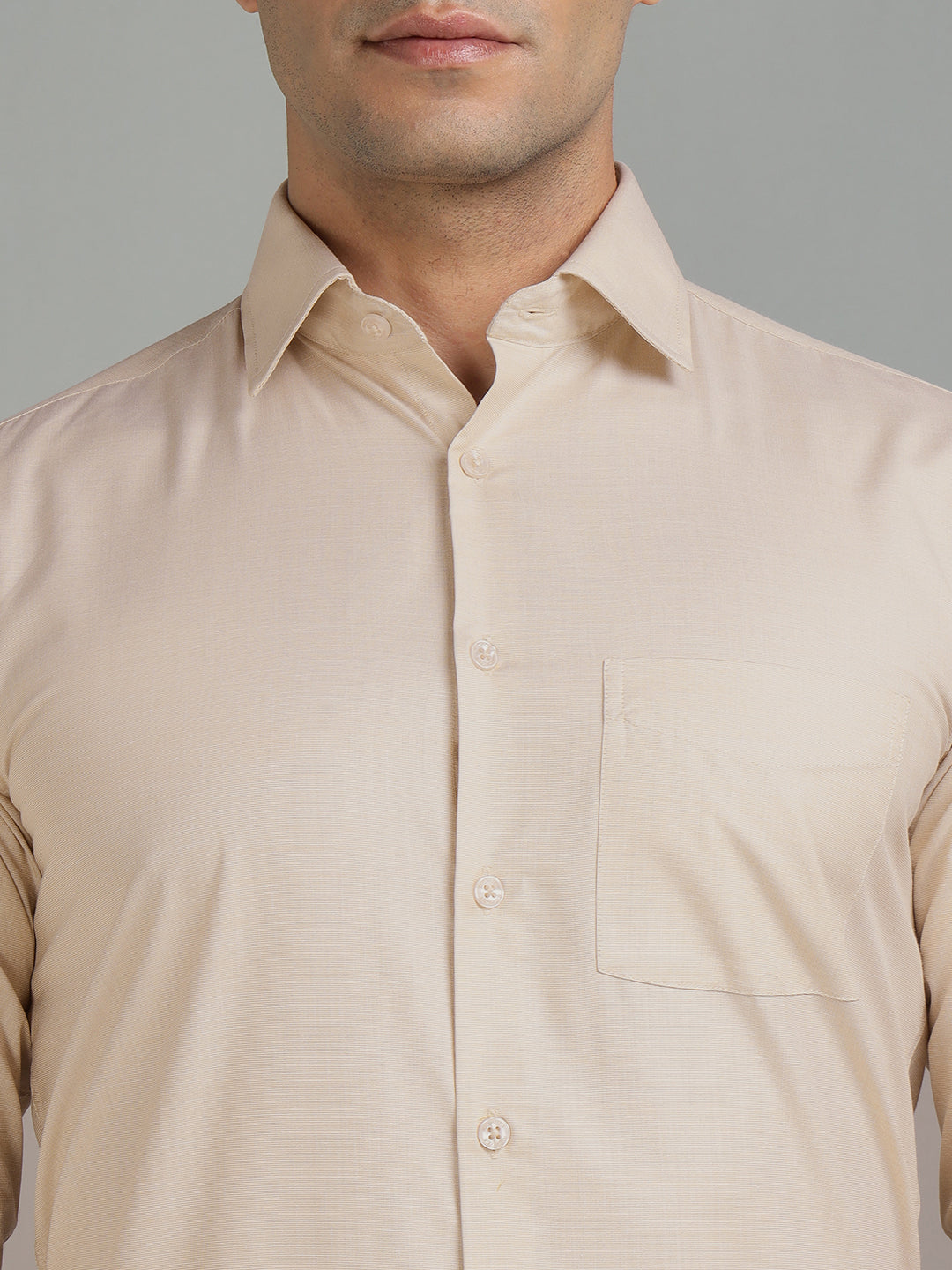 Men Camel Cotton Formal Shirt
