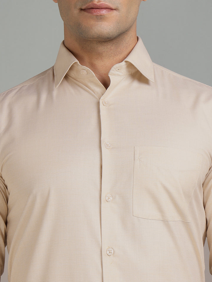 Men Camel Cotton Formal Shirt