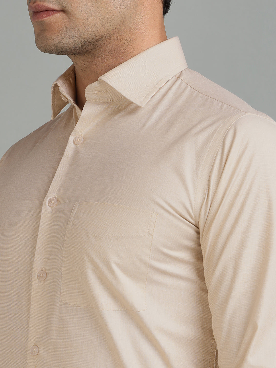 Men Camel Cotton Formal Shirt