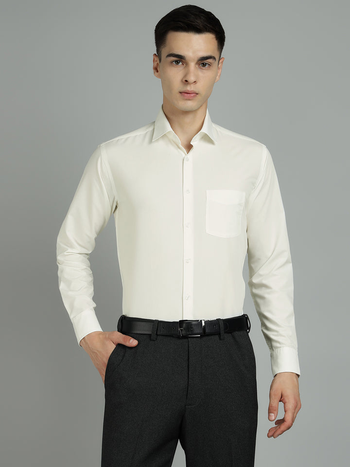 Men Off White Cotton Formal Shirt