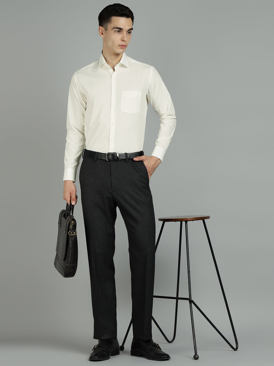 Men Off White Cotton Formal Shirt