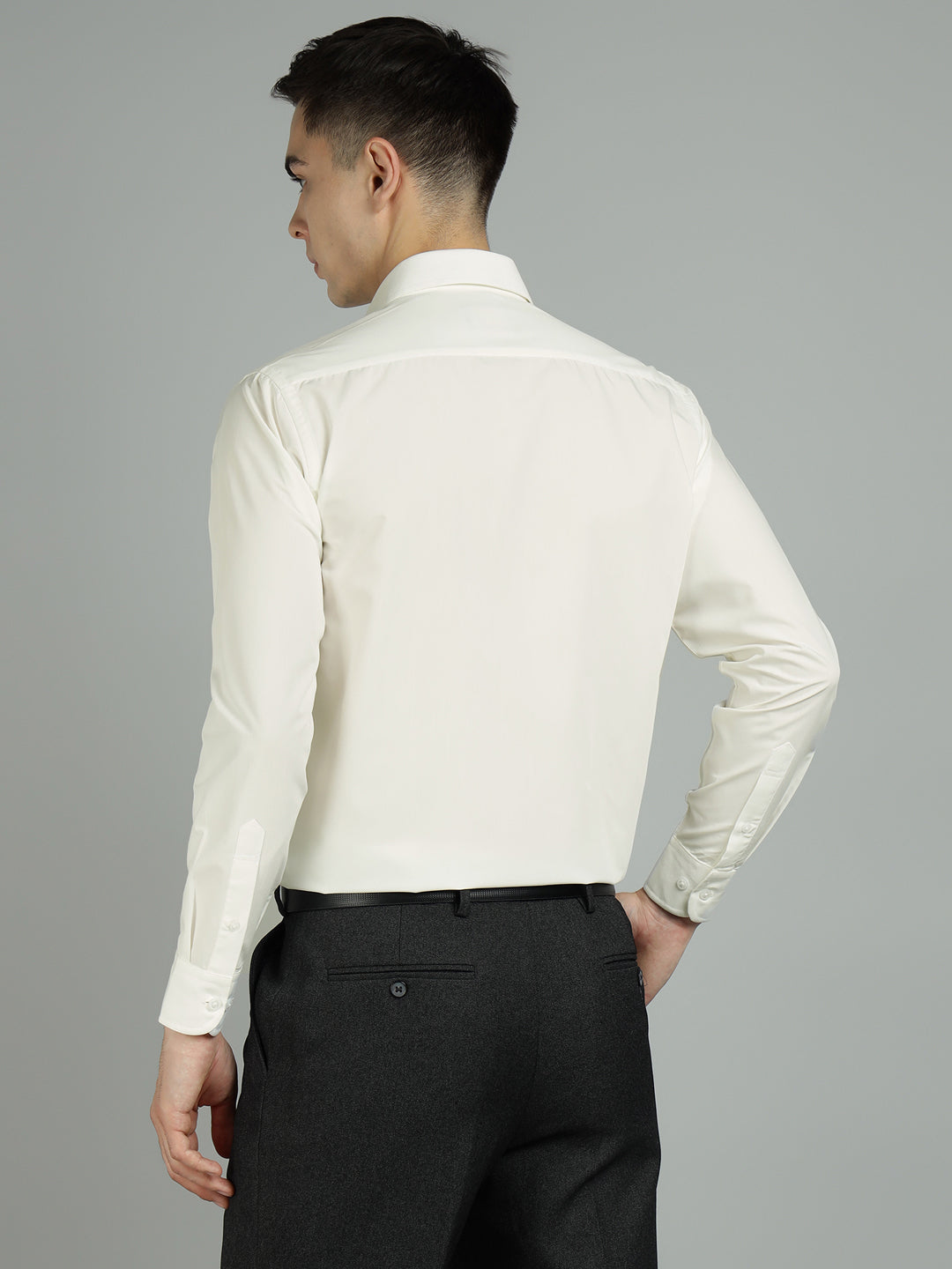 Men Off White Cotton Formal Shirt