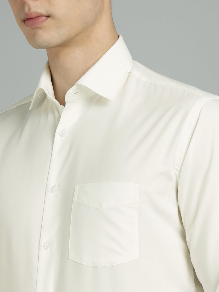Men Off White Cotton Formal Shirt